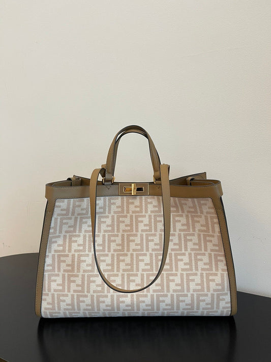 FI Peekaboo X-tote Bag Beige Canvas For Women, Handbags, Shoulder Bags 16.1in/41cm FF 8BH374