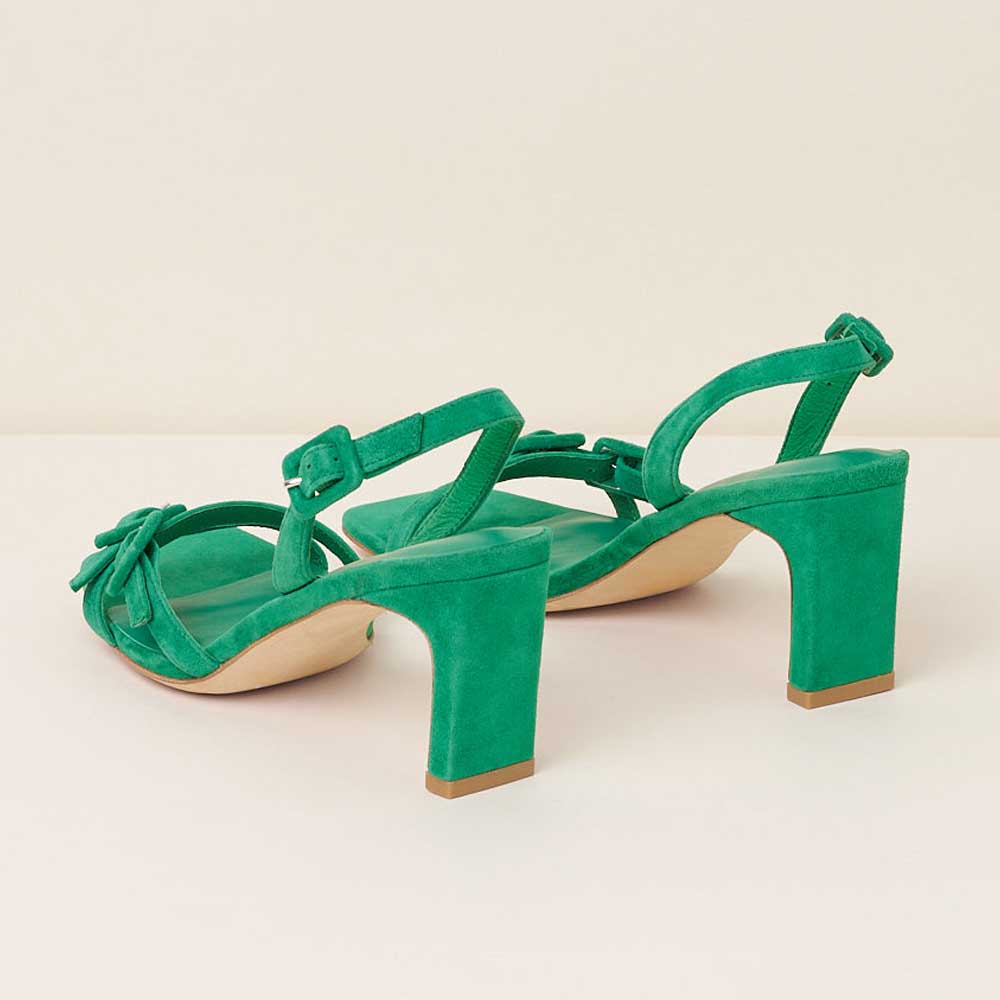 Faux Suede Vegan leather Insole Ankle Strappy Heel Sandals in Green
