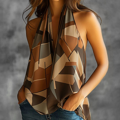 Fashion Abstract Geometric Pattern Sleeveless Halter Blouse