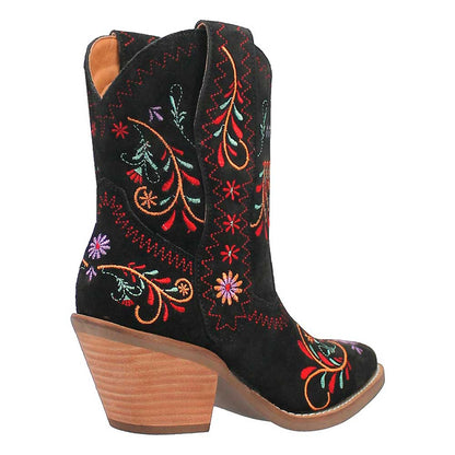 Almond Toe Colorful Floral Embroidered Cowgirl Boots in Black
