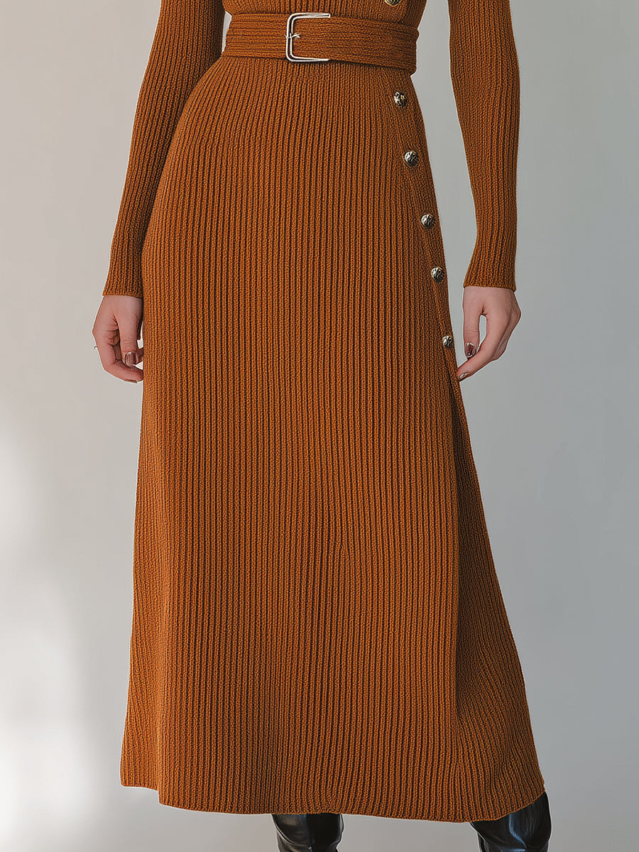 Fashionable Skinny Pumpkin Yellow Knit Maxi Dress