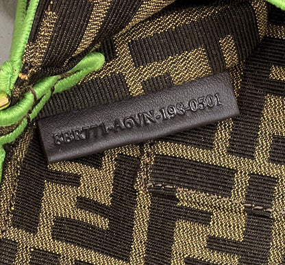 FI Baguette Small Brown Fabric Green Border Bag For Woman 18cm/7in