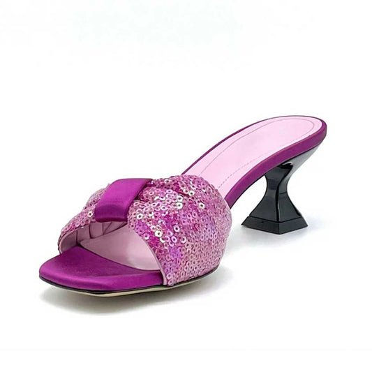Elegant Purple Square Toe Mid Spool Heel Women's Mules Shoes