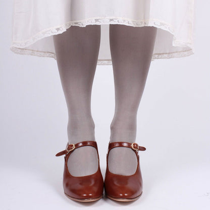 Elegant Faux Leather Brown Round Toe Heeled Mary Janes with Buckle