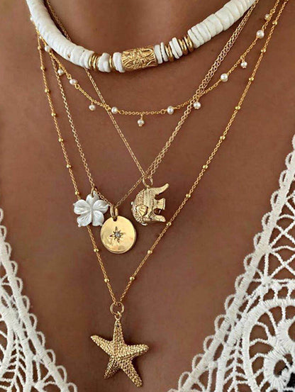 Fashion Multi-layer Flower Starfish Beaded Set Alloy Necklaces