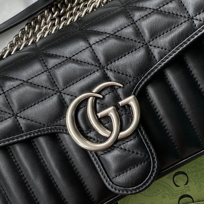 gg Marmont Small Shoulder Bag Black Matelassé For Women  10in/26cm 443497 UM8AN 1000