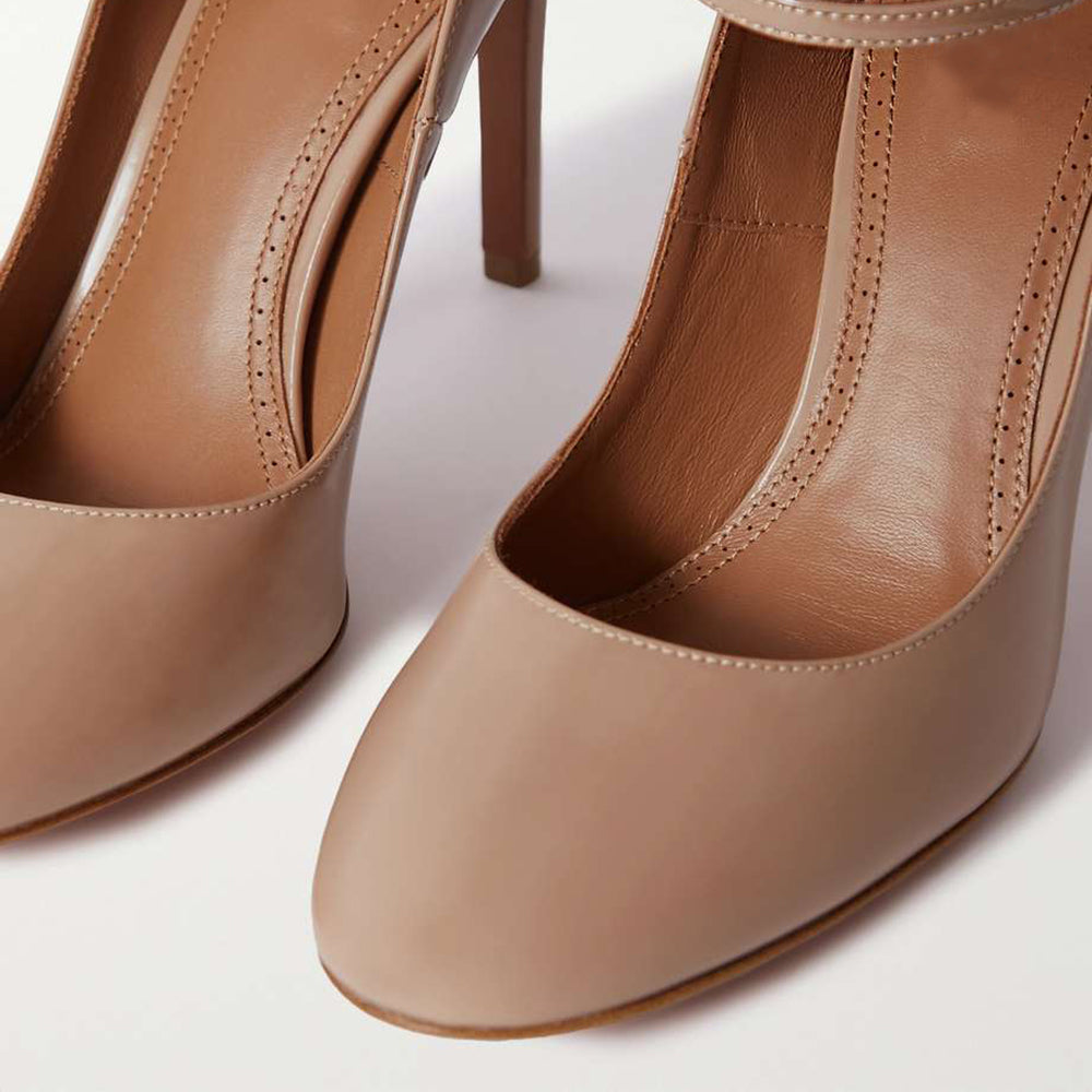Beige Closed Toe Stiletto Heel Buckled Strappy Pumps