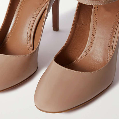 Beige Closed Toe Stiletto Heel Buckled Strappy Pumps