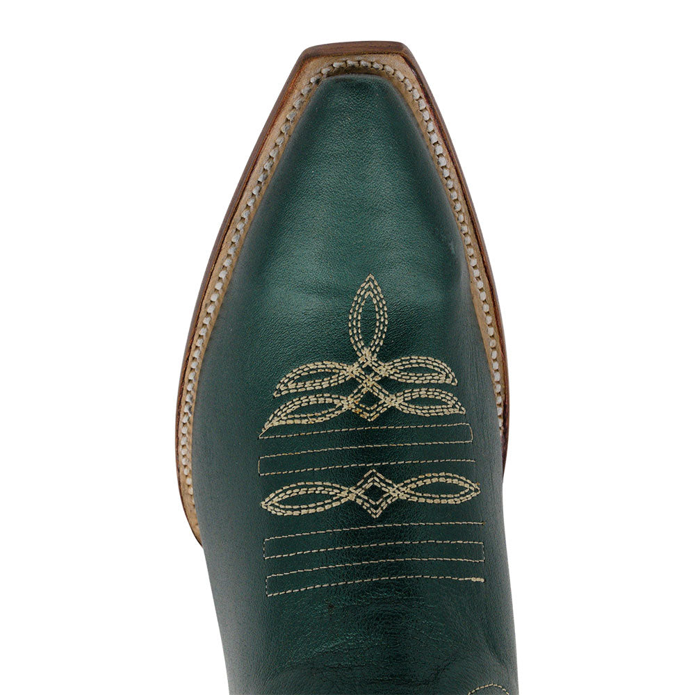 Faux Leather Embroidered Green Snip Toe Cowboy Boots for Women
