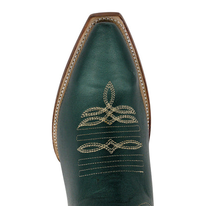 Faux Leather Embroidered Green Snip Toe Cowboy Boots for Women
