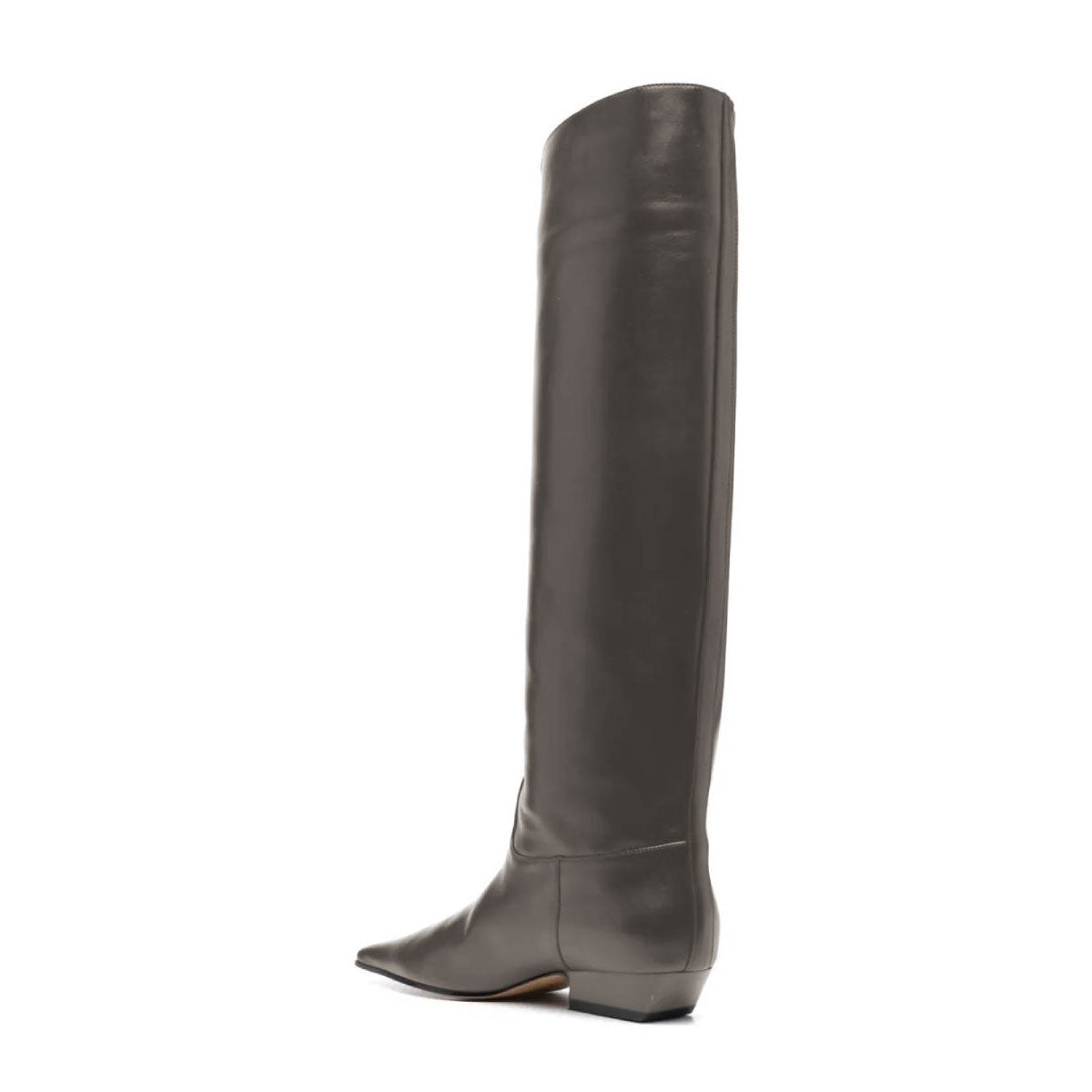 Dark Grey Square Toe Chunky Heel Knee-High Long Boots for Women