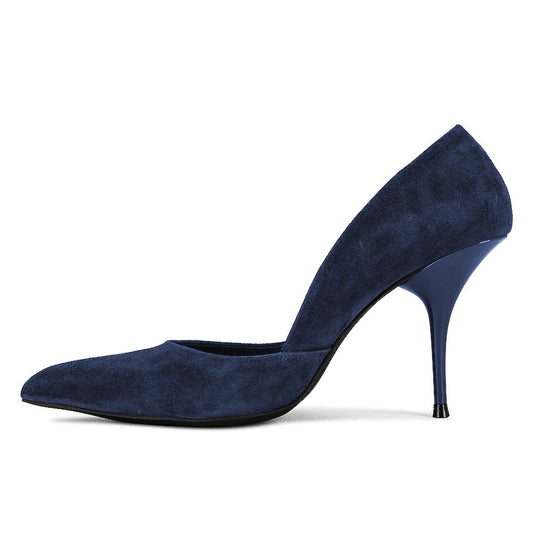 Faux Suede Pointed Toe Navy Blue Stiletto High Heels for Women
