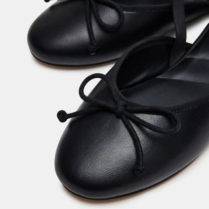 Elegant Black Round Toe Bow Wrap Strappy Flat Shoes for Women