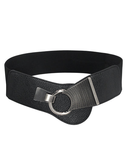 Fashion Solid Color Metal Buckle Wide Elastic Belt