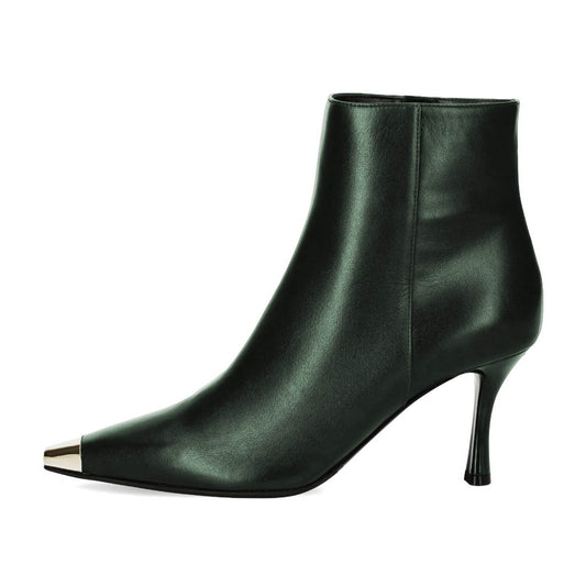 Dark Green Snip Toe Spool Heel Short Boots for Women with Zipper