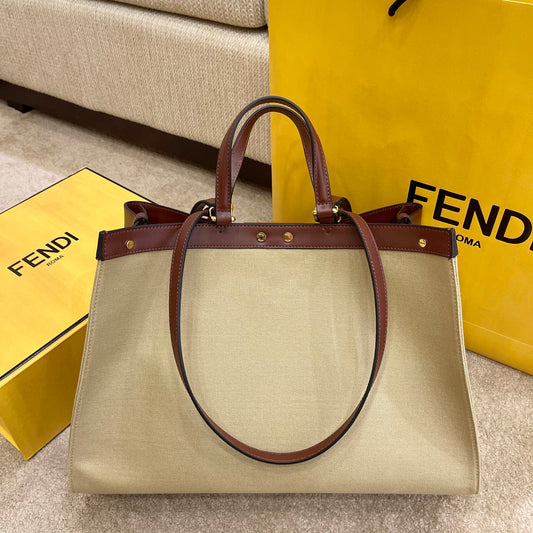 FI Peekaboo X-tote Bag Beige Canvas For Women, Handbags, Shoulder Bags 16.1in/41cm FF 8BH374