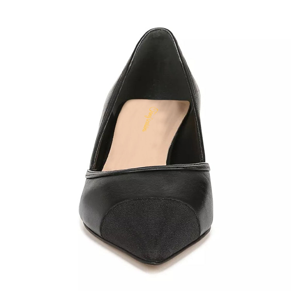 Faux Leather Pointed Toe Spool Heel Classic Black Pumps for Women
