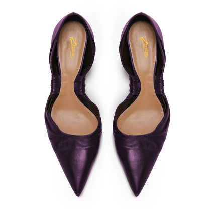 Dark Purple Faux Leather Pointed Toe Women's Casual Pumps Heels