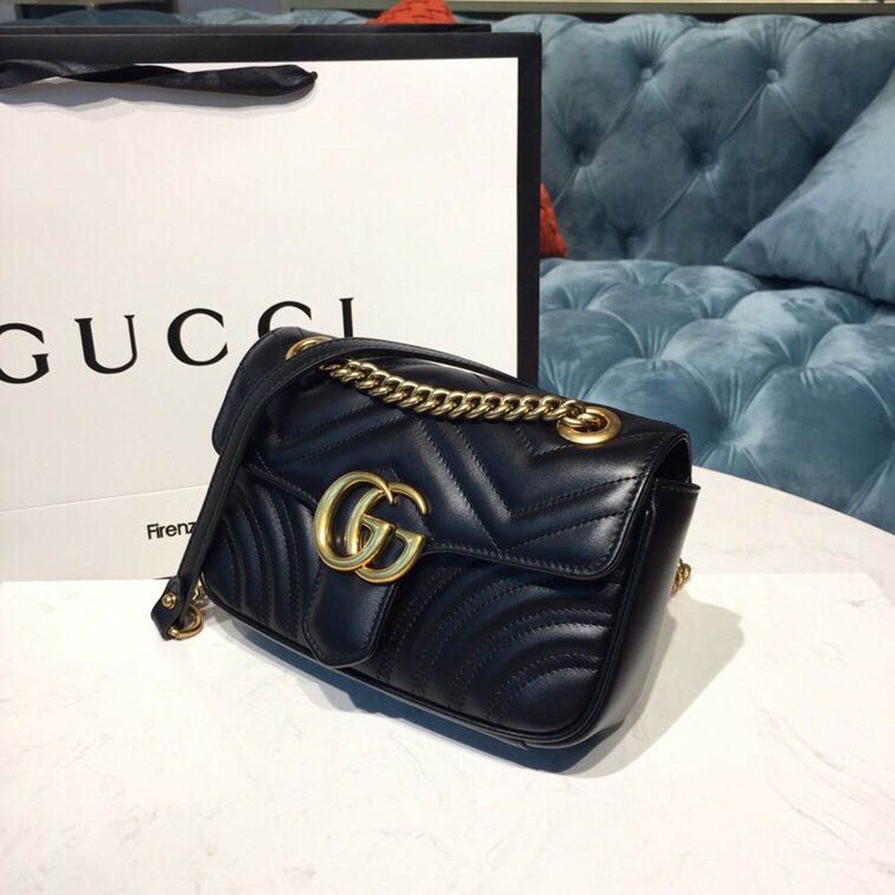 gg Marmont Matelassé Mini Bag Black Matelassé Chevron With A Heart For Women 8.5in/22cm gg  446744 DTDIT 1000