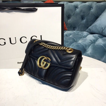 gg Marmont Matelassé Mini Bag Black Matelassé Chevron With A Heart For Women 8.5in/22cm gg  446744 DTDIT 1000