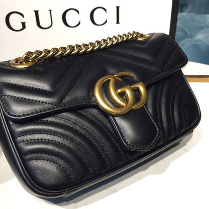 gg Marmont Matelassé Mini Bag Black Matelassé Chevron With A Heart For Women 8.5in/22cm gg  446744 DTDIT 1000