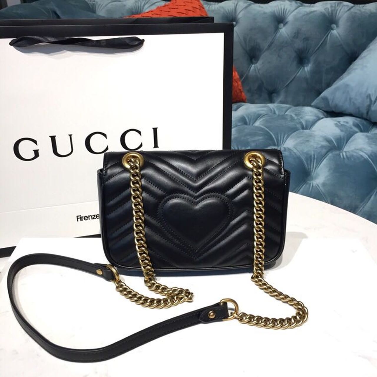 gg Marmont Matelassé Mini Bag Black Matelassé Chevron With A Heart For Women 8.5in/22cm gg  446744 DTDIT 1000