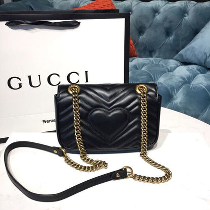 gg Marmont Matelassé Mini Bag Black Matelassé Chevron With A Heart For Women 8.5in/22cm gg  446744 DTDIT 1000