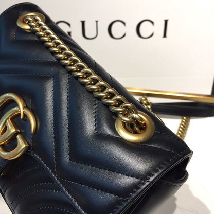 gg Marmont Matelassé Mini Bag Black Matelassé Chevron With A Heart For Women 8.5in/22cm gg  446744 DTDIT 1000