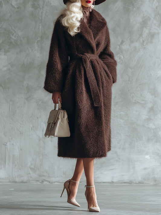 Elegant And Stylish Faux Mink Chocolate Brown Coat