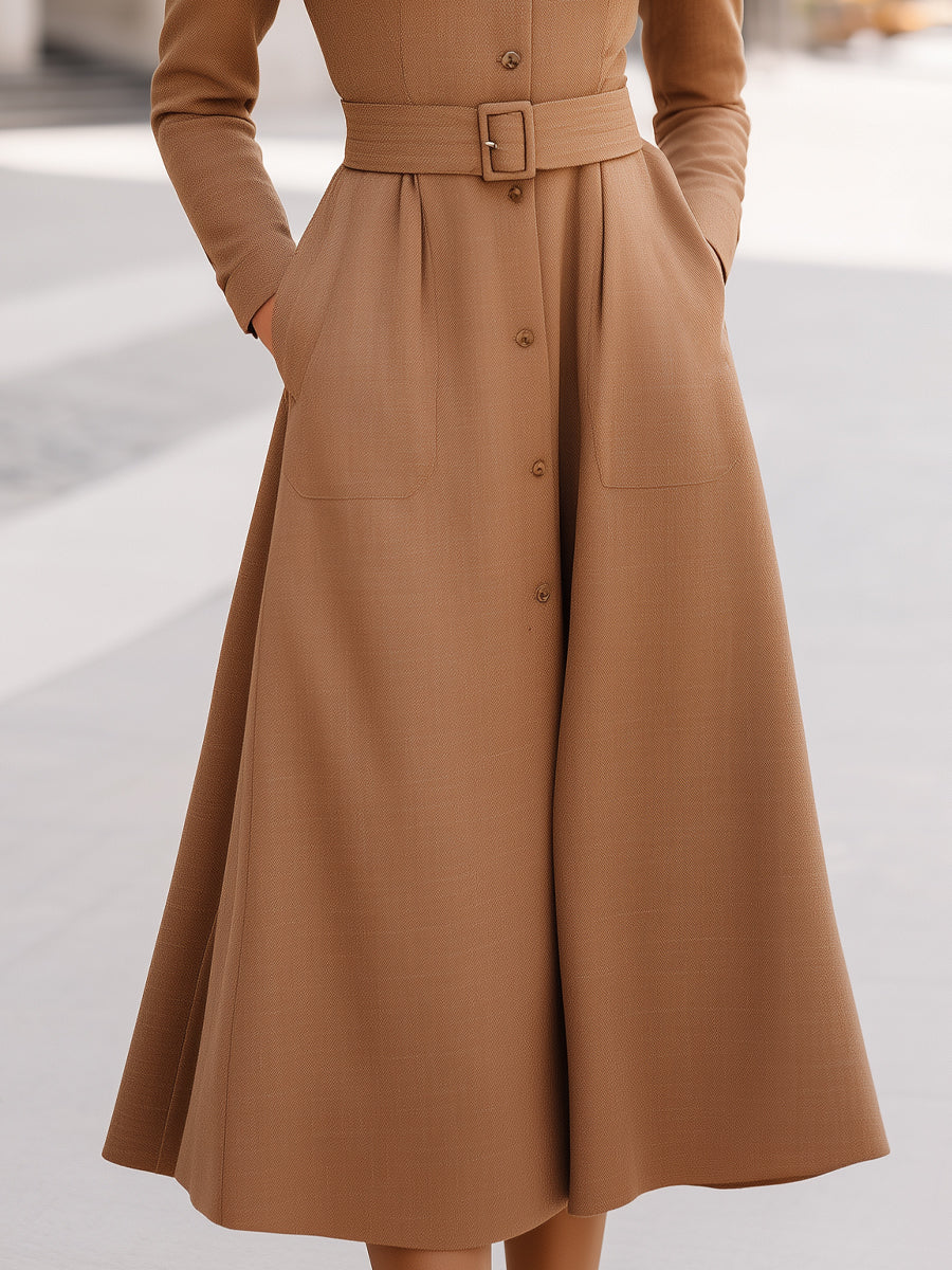 Elegant Midi Dress With Detachable Capelet