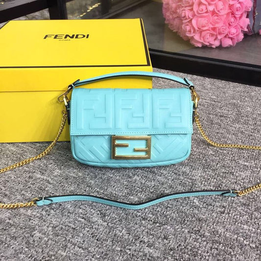 FI Baguette Nappa Light Blue For Women, Handbags, Shoulder And Crossbody Bags 7.4in/19cm FF 8BS017