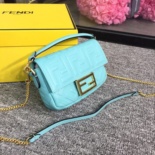 FI Baguette Nappa Light Blue For Women, Handbags, Shoulder And Crossbody Bags 7.4in/19cm FF 8BS017