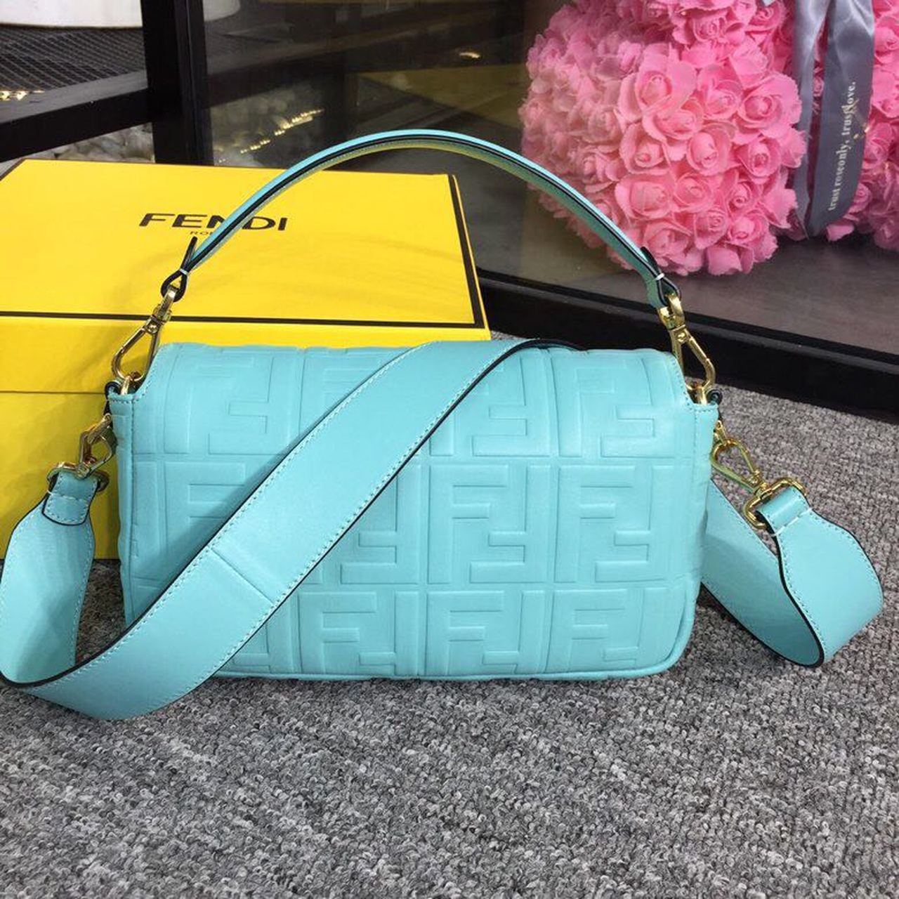 FI Baguette Nappa Light Blue For Women, Handbags, Shoulder And Crossbody Bags 10.6in/27cm FF 8BR600