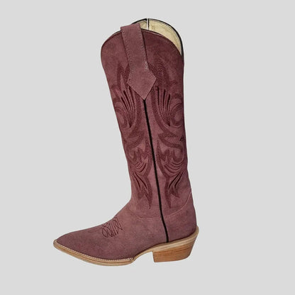 Dusty Purple Faux Suede Embroidered Mid-Calf Snip Toe Cowgirl Boots
