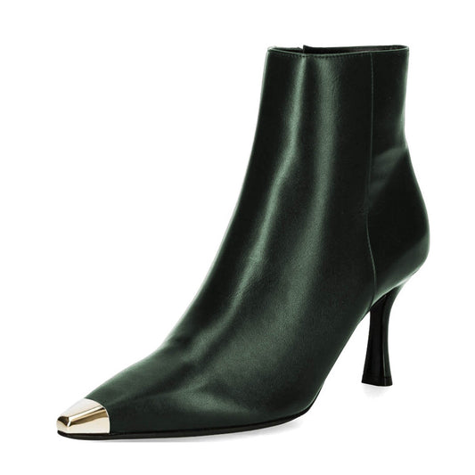 Dark Green Snip Toe Spool Heel Short Boots for Women with Zipper