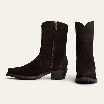 Dark Brown Snip Toe Zipper Mid Calf Cowgirl Boots with Chunky Heels