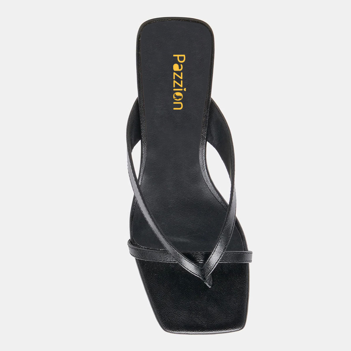 Elegant Square Toe Mid Heel Flip Flop Black Sandals for Women