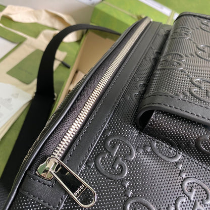 gg Embossed Belt Bag Black gg Embossed For Men  11in/28cm gg 645093 1W3CN 1000
