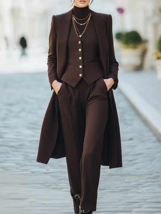 Deep Chocolate Brown Three-Piece Suit Set