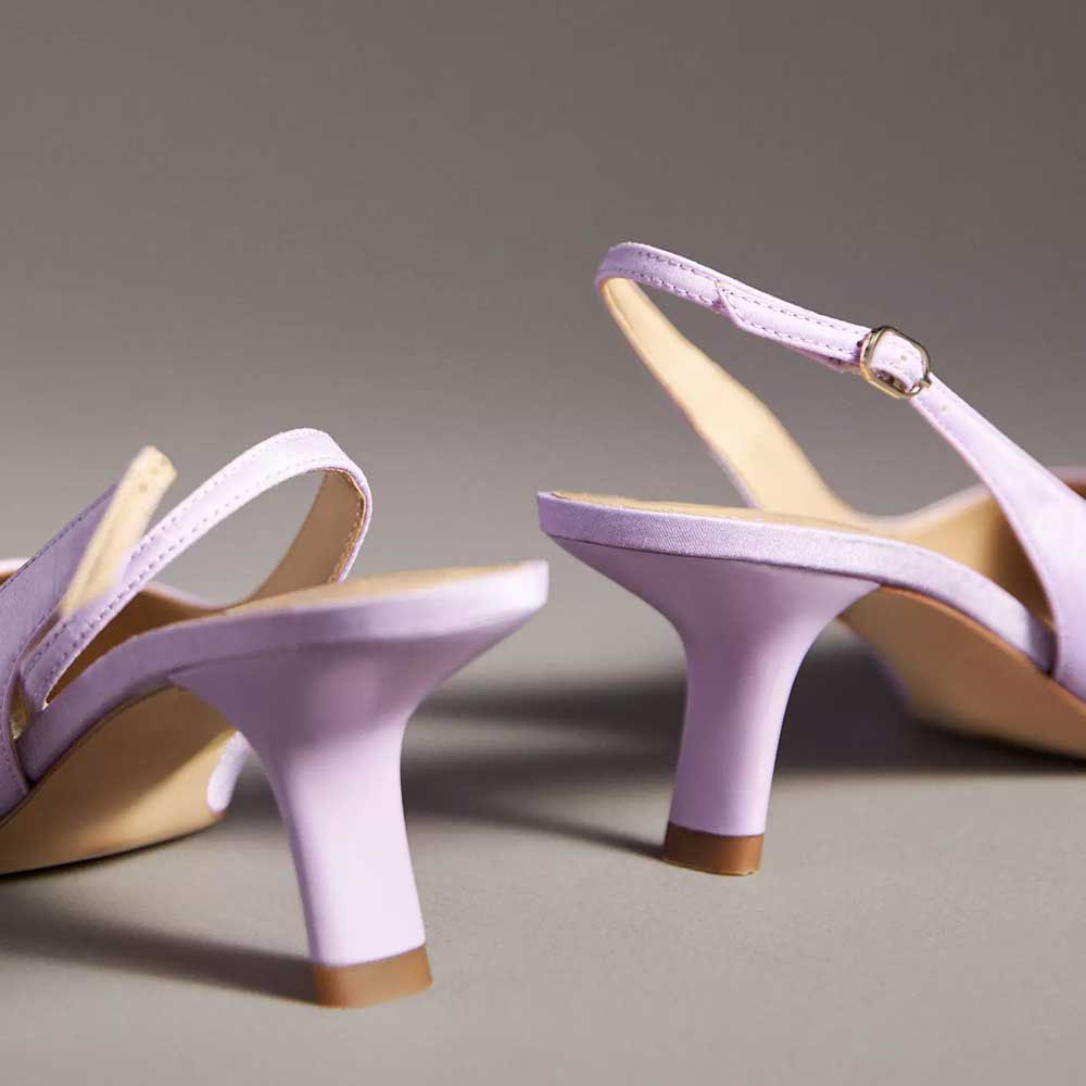 Elegant Lavender Satin Pointed Toe Buckled Slingback Pumps Heels