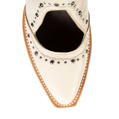 Beige Closed Toe Studded Hollow-Out Block Heel Side V Cut Ankle Boots
