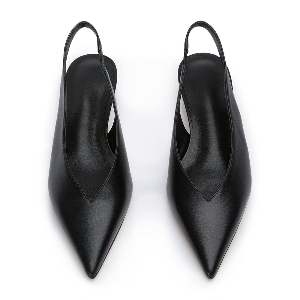 Elegant Black Slip-On Pointed Toe Kitten Heel Slingback Shoes