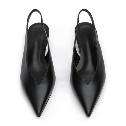 Elegant Black Slip-On Pointed Toe Kitten Heel Slingback Shoes
