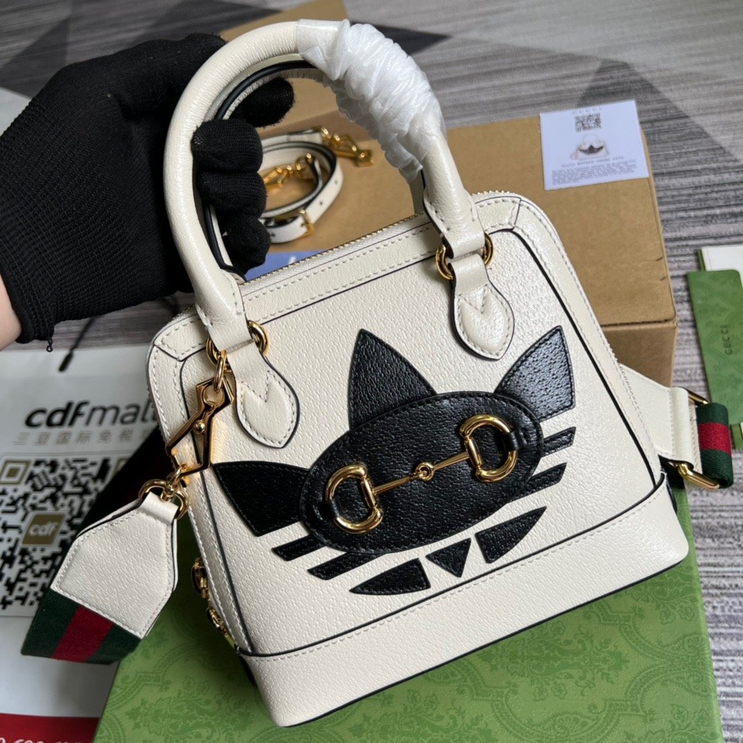 gg x Adidas Horsebit 1955 Mini Bag White For Women, Women&#8217;s Bags 7.9in/20cm gg‎ ‎677212 U3ZDG 8727
