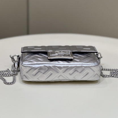 FI Baguette Silver For Women, Handbags, Shoulder And Crossbody Bags 7.5in/19cm FF 8BS017