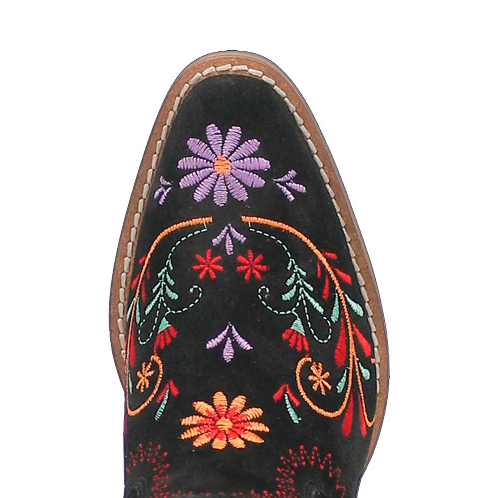 Almond Toe Colorful Floral Embroidered Cowgirl Boots in Black