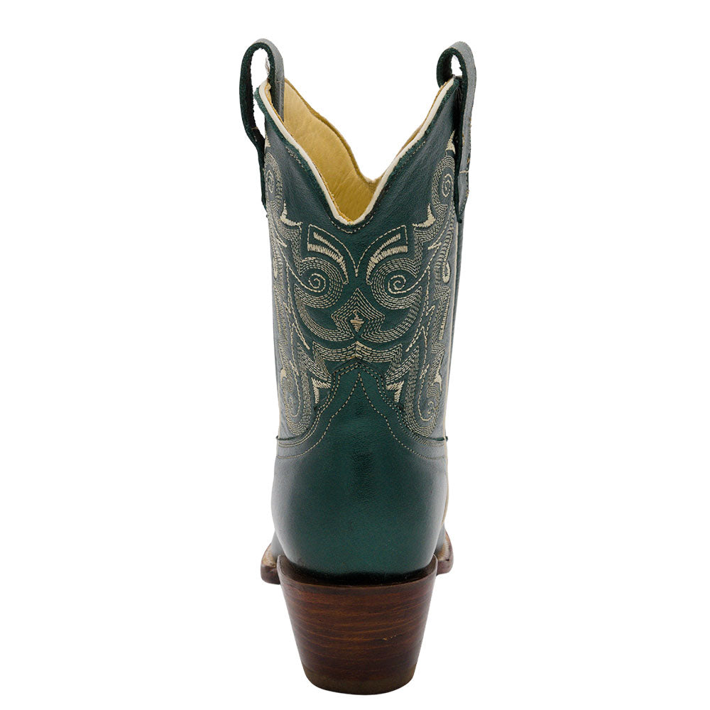 Faux Leather Embroidered Green Snip Toe Cowboy Boots for Women