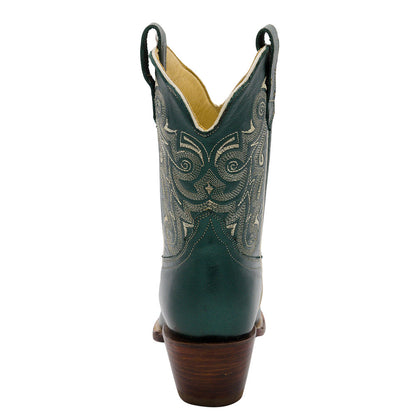 Faux Leather Embroidered Green Snip Toe Cowboy Boots for Women