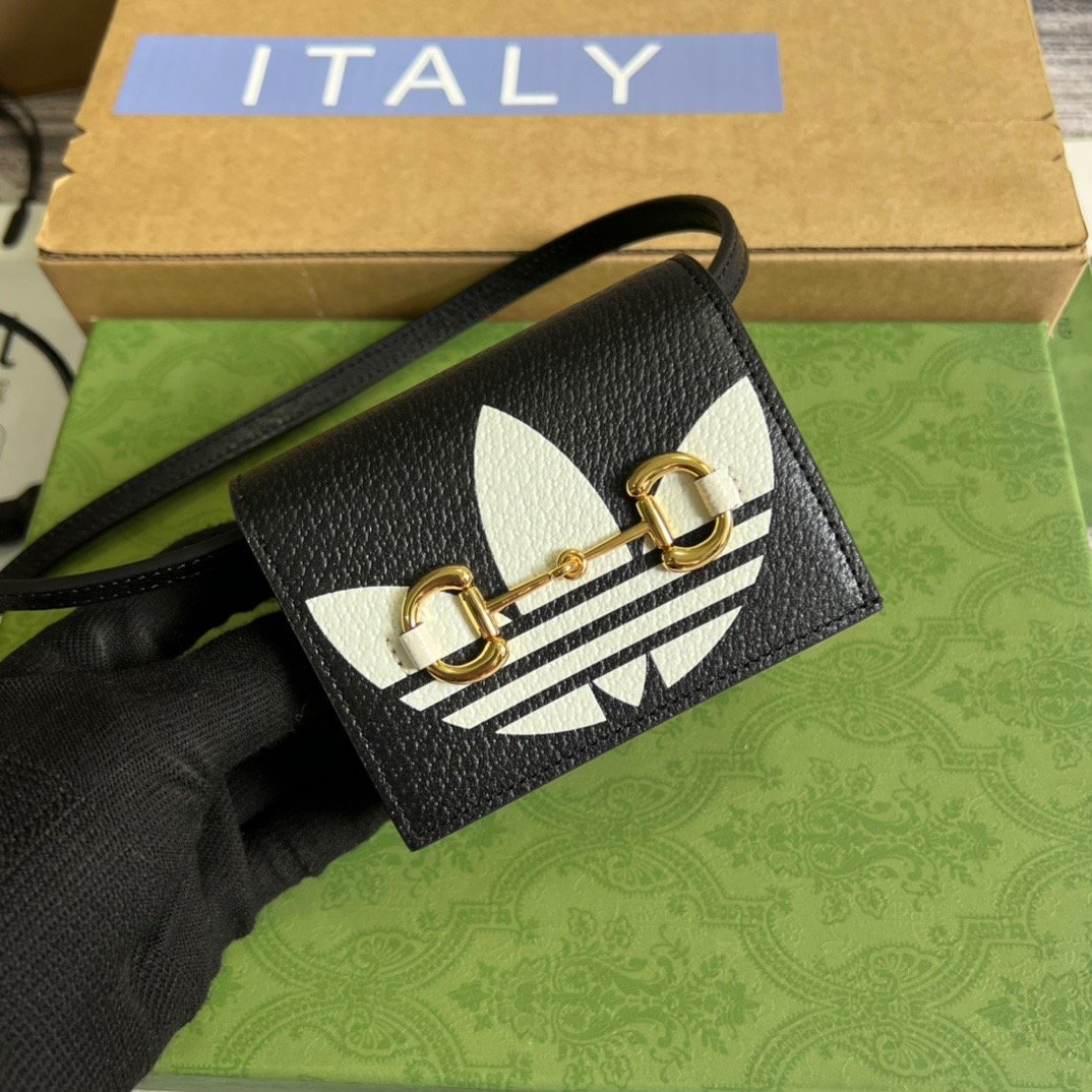 gg x Adidas Card Case With Horsebit Black For Women, Women&#8217;s Bags 4.2in/11cm gg