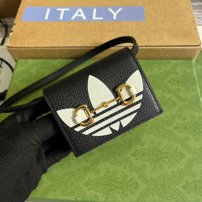 gg x Adidas Card Case With Horsebit Black For Women, Women&#8217;s Bags 4.2in/11cm gg
